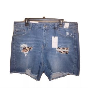 Judy Blue Womens High-Waisted Leopard Patch Distressed Denim Shorts 3XL